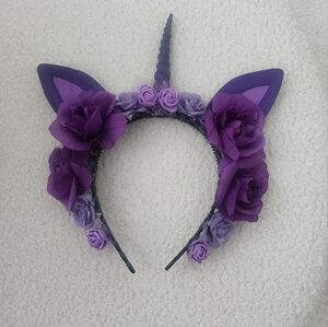 Purple Unicorn Headband with Roses